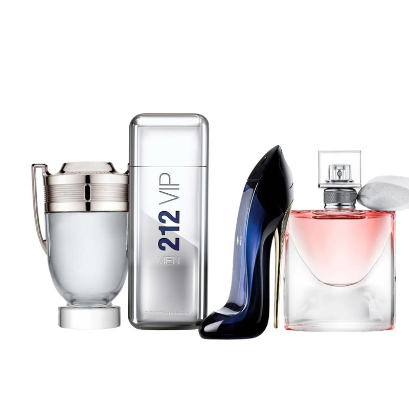 Kit de 4 Perfumes: Invictus, 212 Vip, Good Girl, Vida Bella